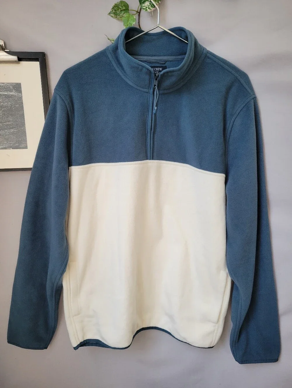 J. Crew Factory Colorblock Fleece Half Zip Pullover Blue Neutral L